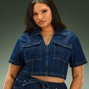 Dark Blue Denim Cropped Denim Top